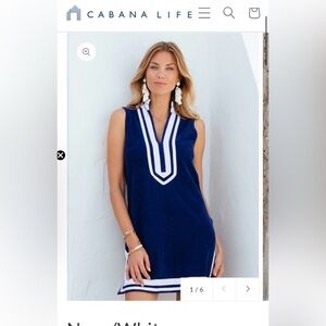 Cabana Life Navy white terry tunic dress